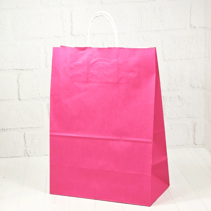 товар Бумажный крафт пакет с кручеными ручками, розовый, 260*150*350 мм, 80 г/м2 PKPK026